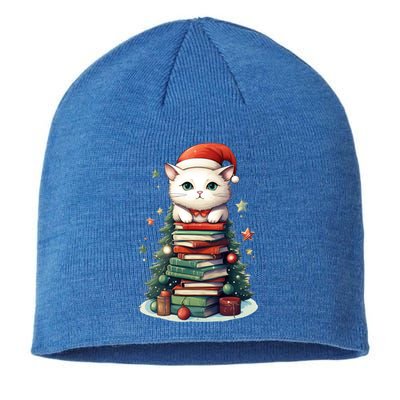 Cat Santa Hat Christmas Tree Book Lover Catmas Family Xmas Gift Sustainable Beanie