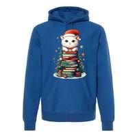 Cat Santa Hat Christmas Tree Book Lover Catmas Family Xmas Gift Premium Hoodie