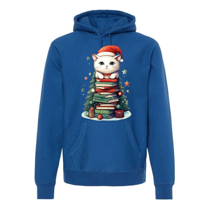 Cat Santa Hat Christmas Tree Book Lover Catmas Family Xmas Gift Premium Hoodie