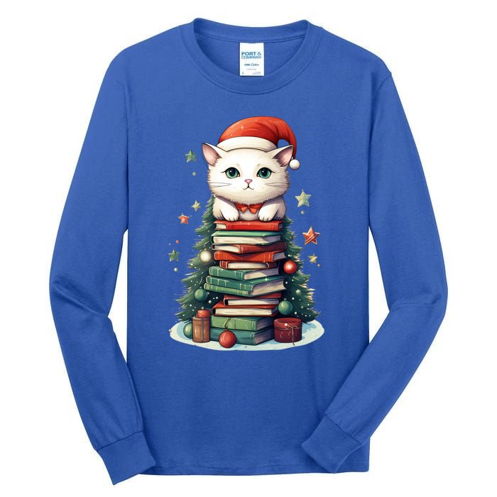 Cat Santa Hat Christmas Tree Book Lover Catmas Family Xmas Gift Tall Long Sleeve T-Shirt