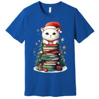 Cat Santa Hat Christmas Tree Book Lover Catmas Family Xmas Gift Premium T-Shirt