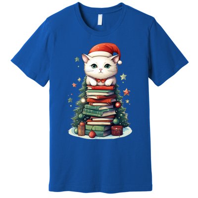 Cat Santa Hat Christmas Tree Book Lover Catmas Family Xmas Gift Premium T-Shirt