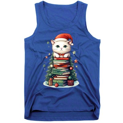 Cat Santa Hat Christmas Tree Book Lover Catmas Family Xmas Gift Tank Top