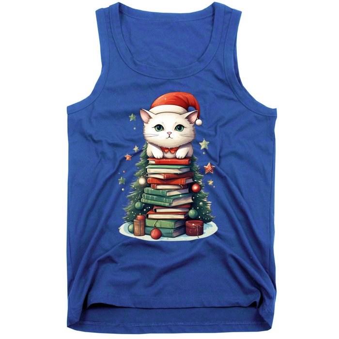 Cat Santa Hat Christmas Tree Book Lover Catmas Family Xmas Gift Tank Top