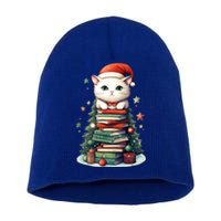 Cat Santa Hat Christmas Tree Book Lover Catmas Family Xmas Gift Short Acrylic Beanie