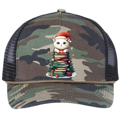 Cat Santa Hat Christmas Tree Book Lover Catmas Family Xmas Gift Retro Rope Trucker Hat Cap