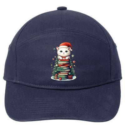 Cat Santa Hat Christmas Tree Book Lover Catmas Family Xmas Gift 7-Panel Snapback Hat