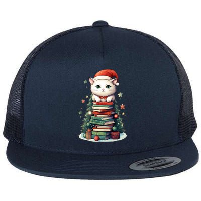 Cat Santa Hat Christmas Tree Book Lover Catmas Family Xmas Gift Flat Bill Trucker Hat