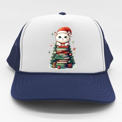 Cat Santa Hat Christmas Tree Book Lover Catmas Family Xmas Gift Trucker Hat