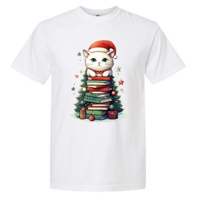 Cat Santa Hat Christmas Tree Book Lover Catmas Family Xmas Gift Garment-Dyed Heavyweight T-Shirt