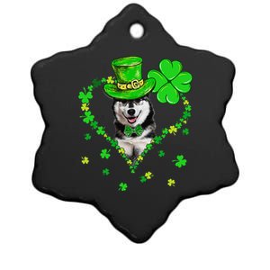 Cute Siberian Husky Saint Patrick's Day Dogs Dad Mom Ceramic Star Ornament