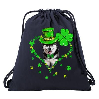 Cute Siberian Husky Saint Patrick's Day Dogs Dad Mom Drawstring Bag