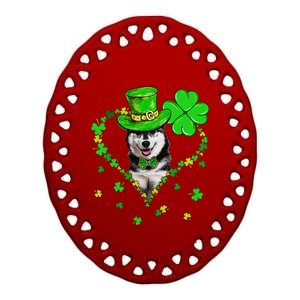 Cute Siberian Husky Saint Patrick's Day Dogs Dad Mom Ceramic Oval Ornament