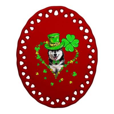 Cute Siberian Husky Saint Patrick's Day Dogs Dad Mom Ceramic Oval Ornament