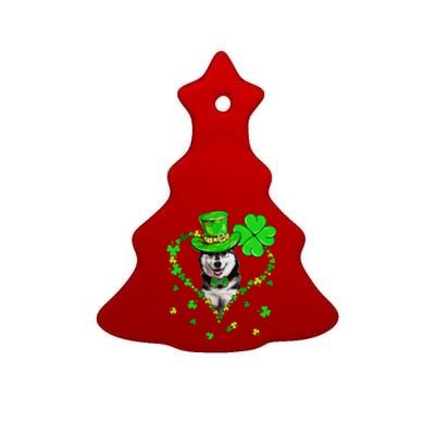 Cute Siberian Husky Saint Patrick's Day Dogs Dad Mom Ceramic Tree Ornament