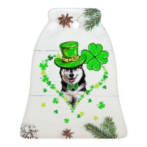 Cute Siberian Husky Saint Patrick's Day Dogs Dad Mom Ceramic Bell Ornament