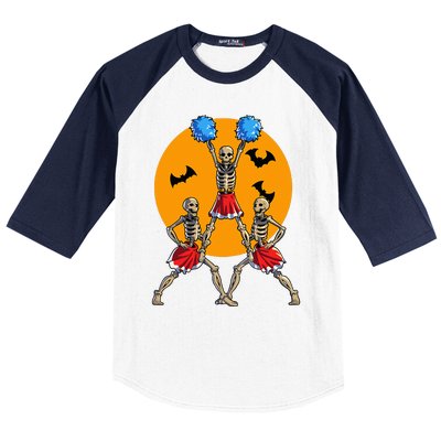 Cheerleading Skeleton Halloween Cheer Skeleton Cheerleader Baseball Sleeve Shirt