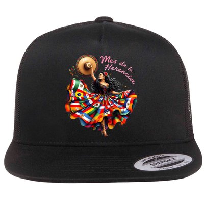 Celebrate Spanish Hispana Mes De La Herencia Hispana Flat Bill Trucker Hat