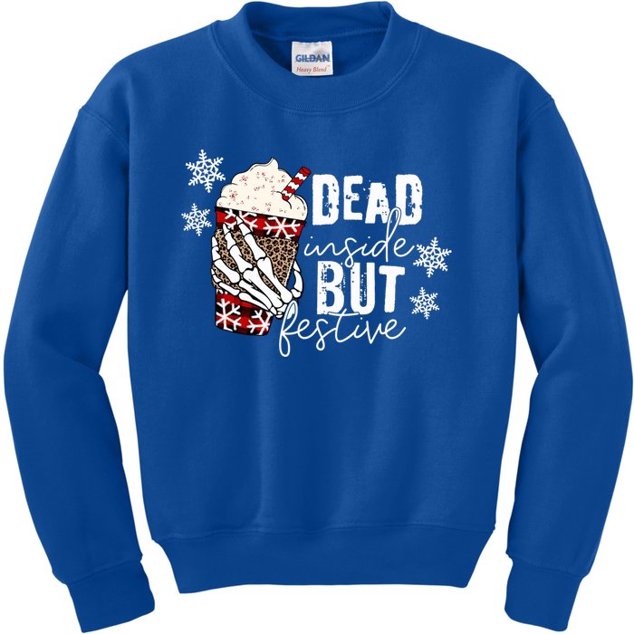 Christmas Skeleton Hand Dead Inside But Festive Christmas Gift Kids Sweatshirt