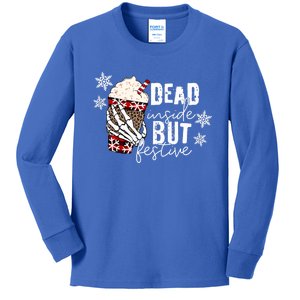 Christmas Skeleton Hand Dead Inside But Festive Christmas Gift Kids Long Sleeve Shirt