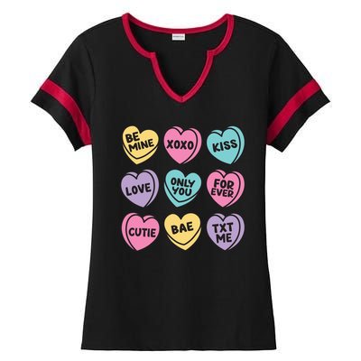 Candy Sweet Hearts Love Valentines Day Ladies Halftime Notch Neck Tee