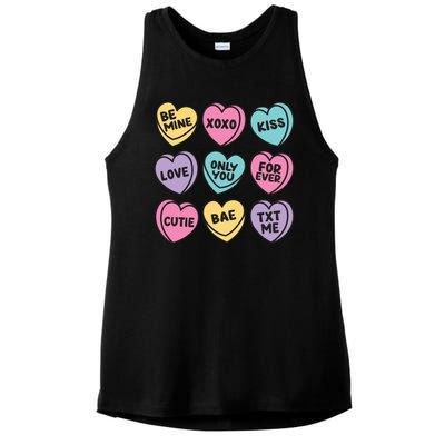 Candy Sweet Hearts Love Valentines Day Ladies PosiCharge Tri-Blend Wicking Tank