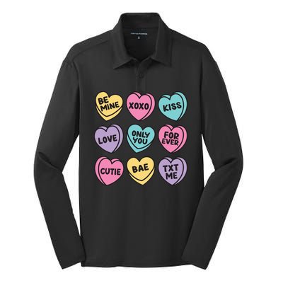 Candy Sweet Hearts Love Valentines Day Silk Touch Performance Long Sleeve Polo