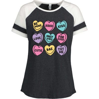 Candy Sweet Hearts Love Valentines Day Enza Ladies Jersey Colorblock Tee