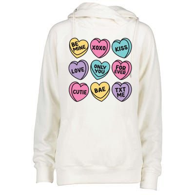 Candy Sweet Hearts Love Valentines Day Womens Funnel Neck Pullover Hood