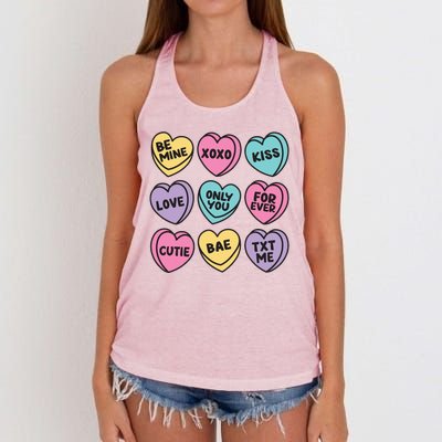 Candy Sweet Hearts Love Valentines Day Women's Knotted Racerback Tank