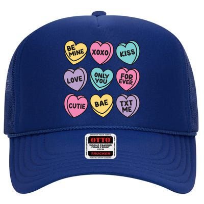 Candy Sweet Hearts Love Valentines Day High Crown Mesh Back Trucker Hat