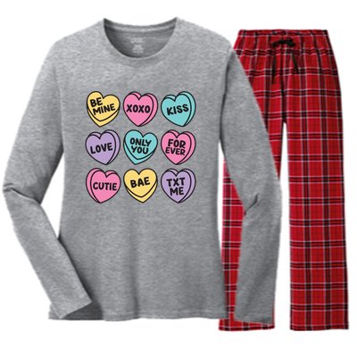 Candy Sweet Hearts Love Valentines Day Women's Long Sleeve Flannel Pajama Set 