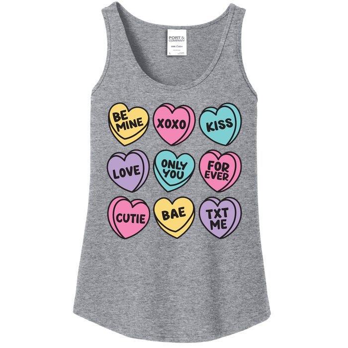 Candy Sweet Hearts Love Valentines Day Ladies Essential Tank