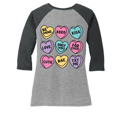 Candy Sweet Hearts Love Valentines Day Women's Tri-Blend 3/4-Sleeve Raglan Shirt