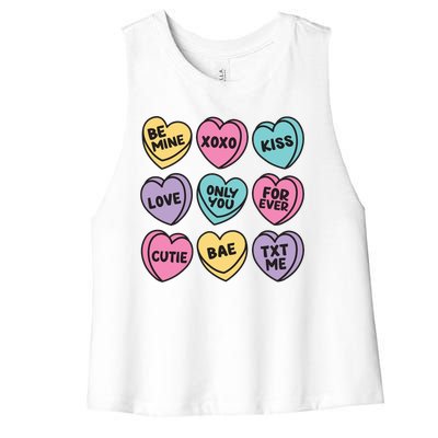 Candy Sweet Hearts Love Valentines Day Women's Racerback Cropped Tank