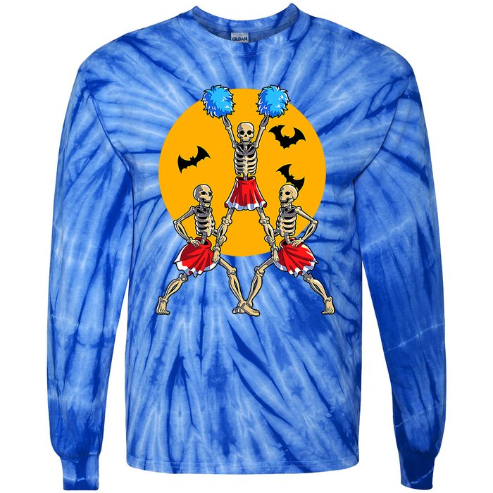 Cheerleading Skeleton Halloween Cheer Skeleton Cheerleader Tie-Dye Long Sleeve Shirt