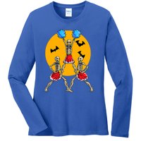 Cheerleading Skeleton Halloween Cheer Skeleton Cheerleader Ladies Long Sleeve Shirt