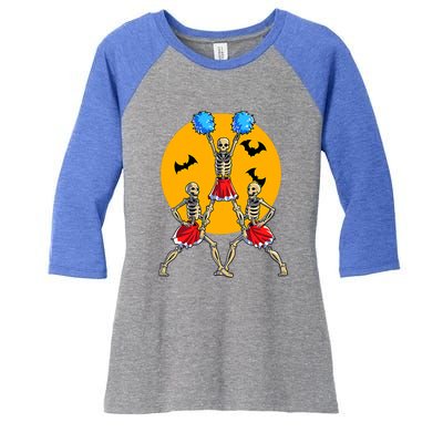 Cheerleading Skeleton Halloween Cheer Skeleton Cheerleader Women's Tri-Blend 3/4-Sleeve Raglan Shirt