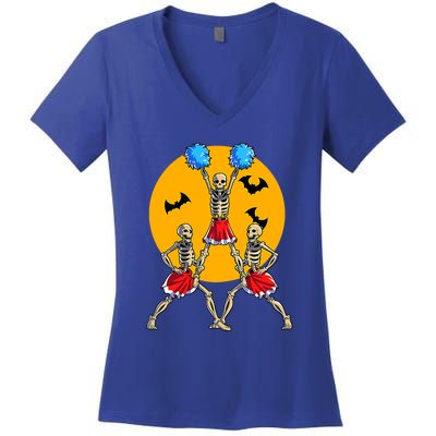 Cheerleading Skeleton Halloween Cheer Skeleton Cheerleader Women's V-Neck T-Shirt