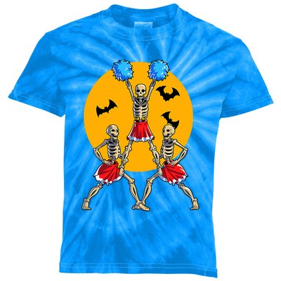 Cheerleading Skeleton Halloween Cheer Skeleton Cheerleader Kids Tie-Dye T-Shirt