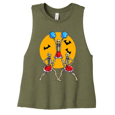 Cheerleading Skeleton Halloween Cheer Skeleton Cheerleader Women's Racerback Cropped Tank