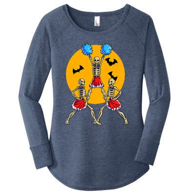 Cheerleading Skeleton Halloween Cheer Skeleton Cheerleader Women's Perfect Tri Tunic Long Sleeve Shirt