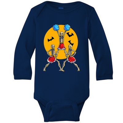 Cheerleading Skeleton Halloween Cheer Skeleton Cheerleader Baby Long Sleeve Bodysuit