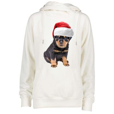 Christmas Santa Hat Rottweiler Gift Womens Funnel Neck Pullover Hood