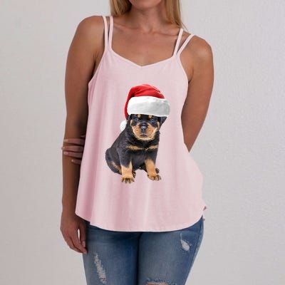 Christmas Santa Hat Rottweiler Gift Women's Strappy Tank