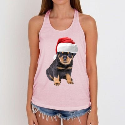 Christmas Santa Hat Rottweiler Gift Women's Knotted Racerback Tank