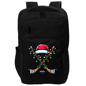 Christmas Santa Hat Hockey Sticks Xmas Lights Gift Impact Tech Backpack