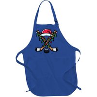 Christmas Santa Hat Hockey Sticks Xmas Lights Gift Full-Length Apron With Pockets