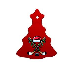 Christmas Santa Hat Hockey Sticks Xmas Lights Gift Ceramic Tree Ornament