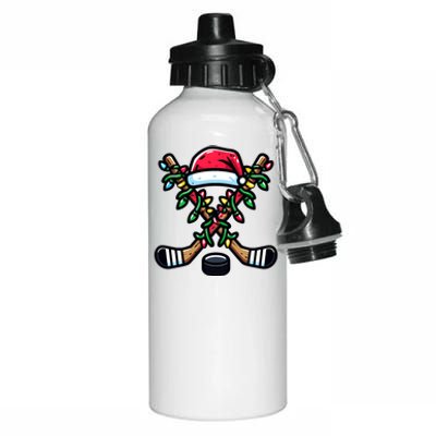 Christmas Santa Hat Hockey Sticks Xmas Lights Gift Aluminum Water Bottle